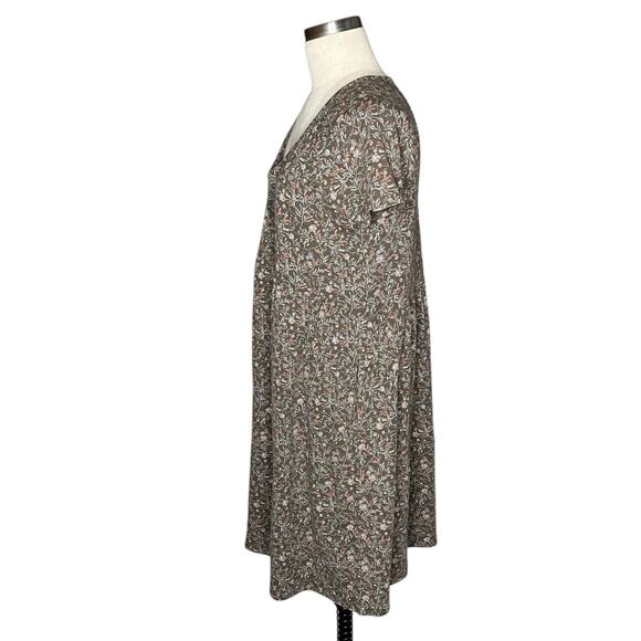 PACT Gray Dainty Floral A-Line Midi Dress Women's Size Medium Organic Cotton - Picture 2 of 7